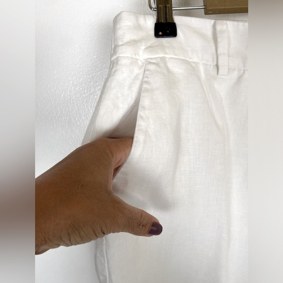 Talbots Linen Cropped Pants Size 12 White Lined Elastic Waist Side Pocket Summer - Picture 2 of 11